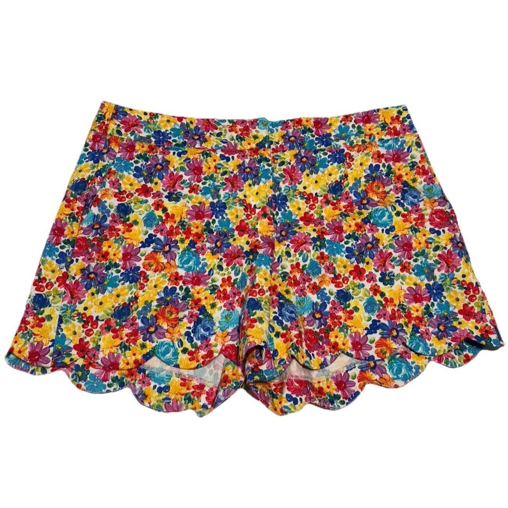 Attyre Scalloped Edge Shorts, Women's size 8 Colorful Floral Flower Stretch Zip